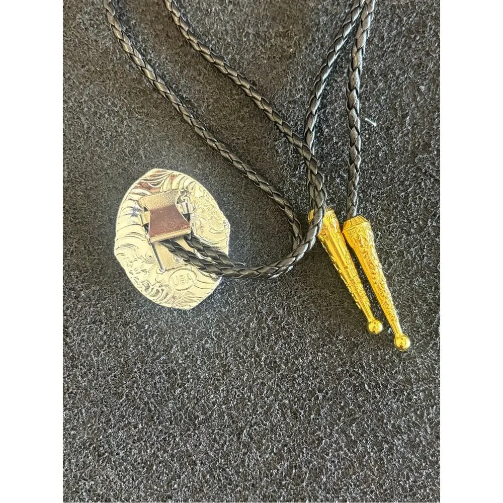 Western Cowboy Bolo Neck Tie Initial E Gold Silver Engraved Adjustable New